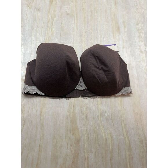 Cacique 46D Cotton Lace-trim Full Coverage Bra Brown New! Underwire - Picture 1 of 7